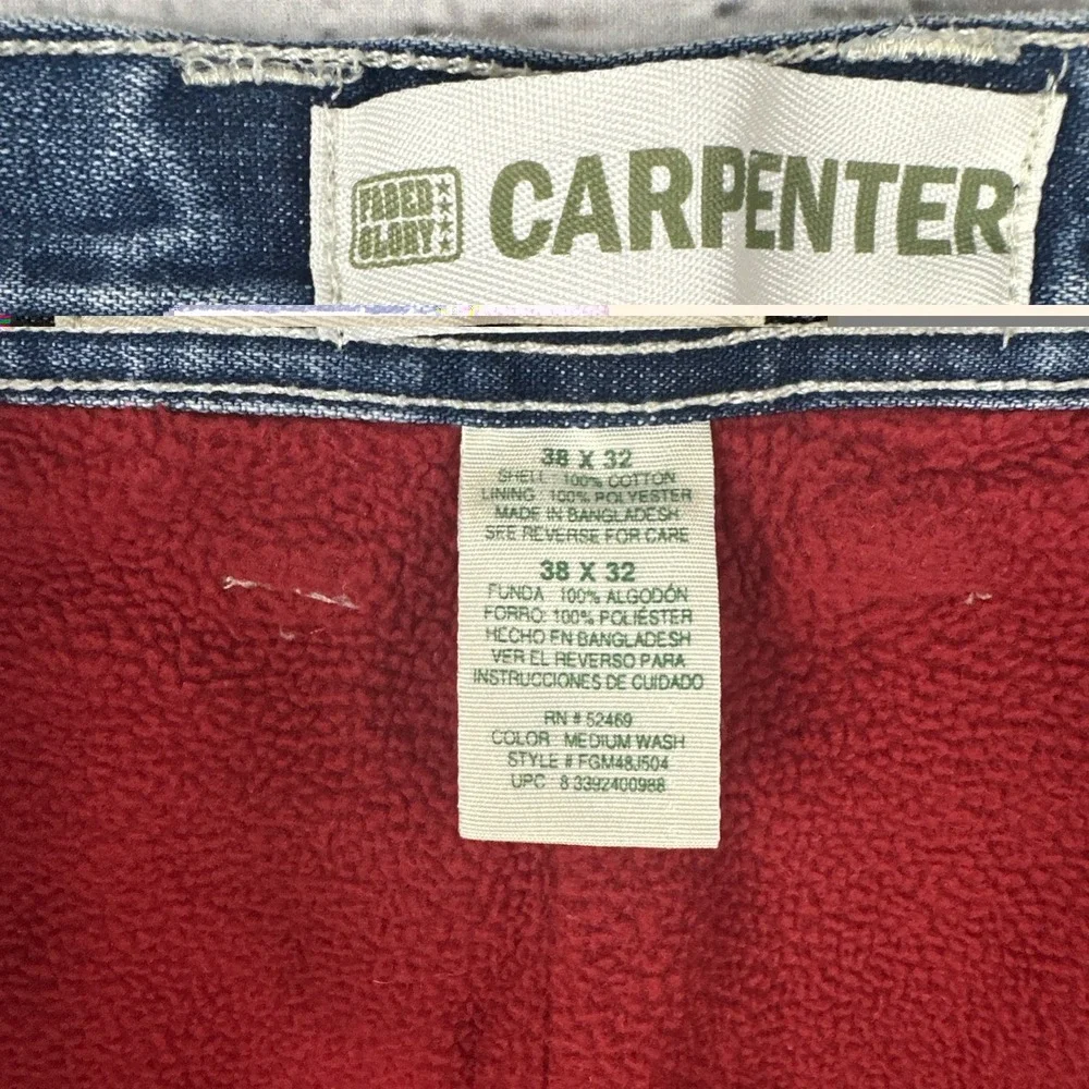 Faded Glory Fleece Lined Insulated Blue Carpenter Jeans Size 38 X 32 Y2K